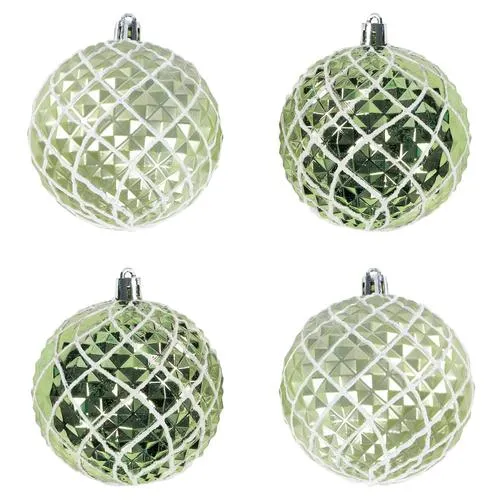 Enchanted Forest® 80mm Light Green Embossed Candy Swirl Shatterproof Ornaments - 4 Pack