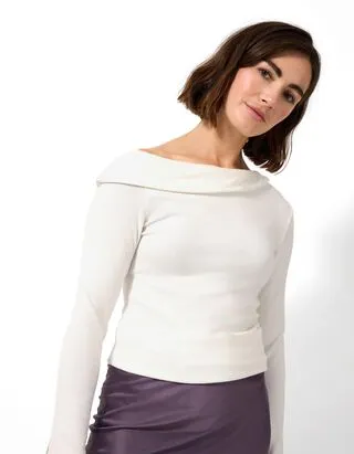 Maglia a manica lunga - A spalle scoperte - Bianco sporco