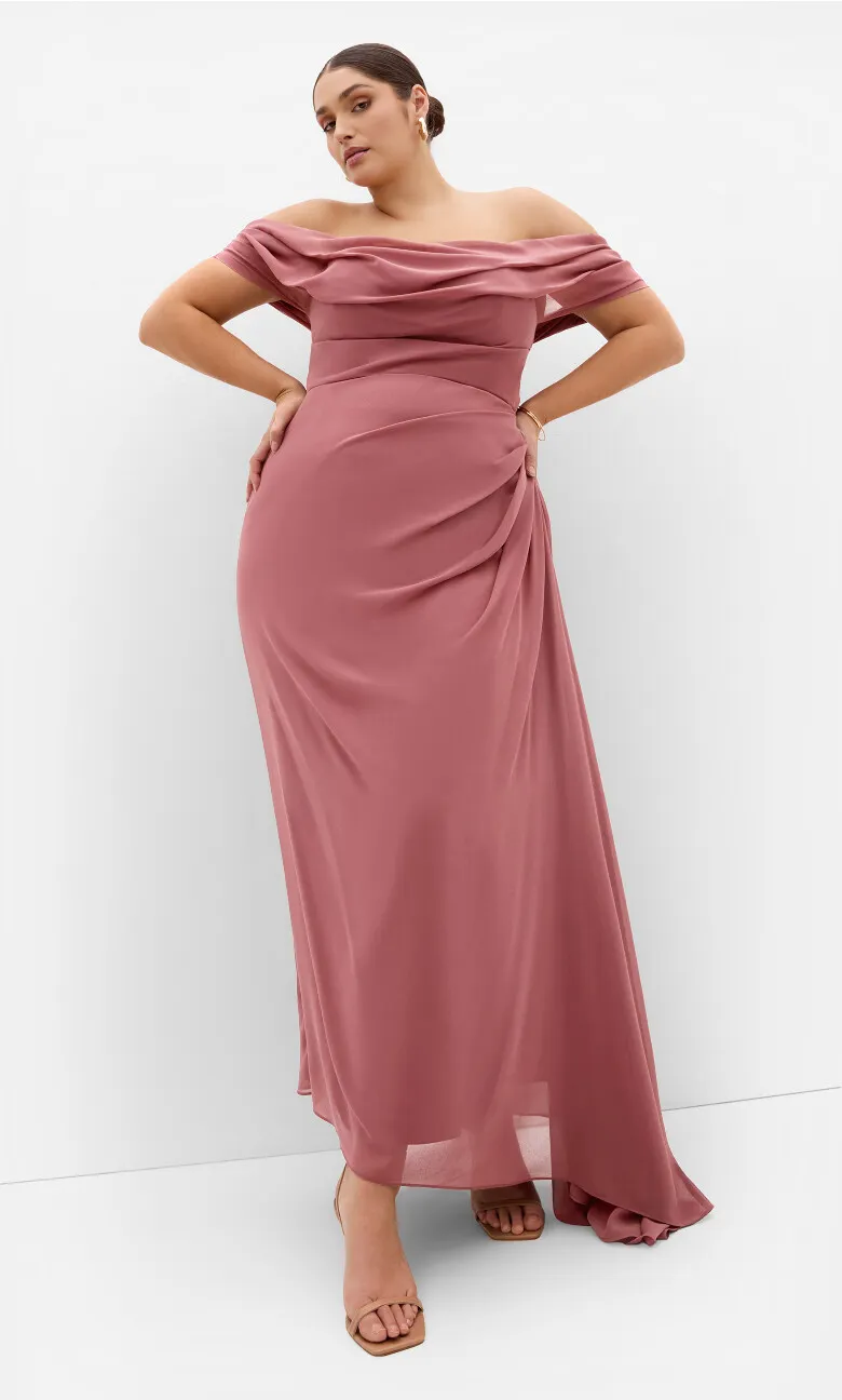 Soft Love Off Shoulder Maxi Dress - rose
