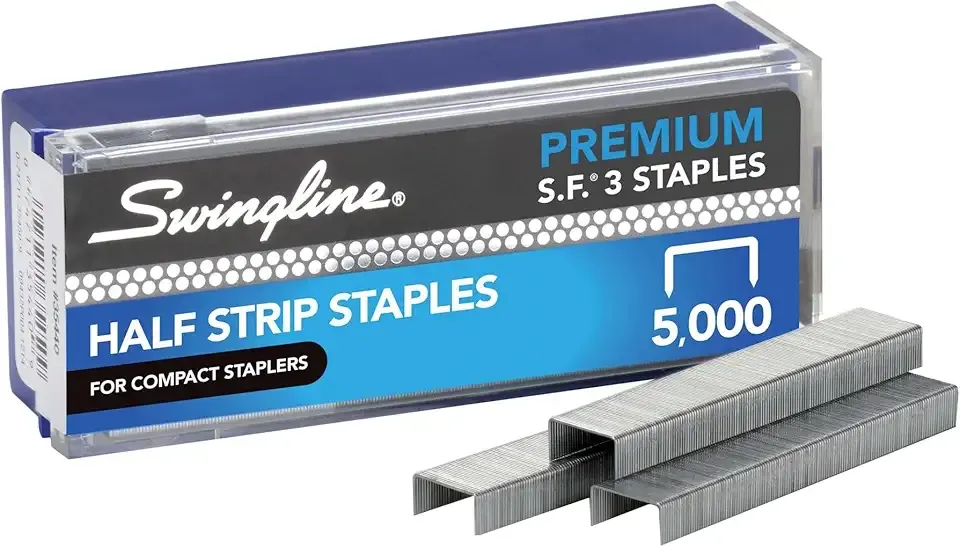 Swingline Staples, S.F. 3, Premium for Desktop Staplers, 1/4" Length, 105/Strip, 5000/Box, Jam Free, Half Strip (35440)