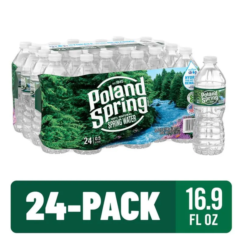 Poland Spring 100% Natural Spring Water - 24 Pack, 16.9 fl oz Bottles