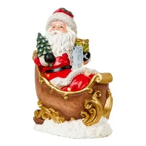 Soporte para árbol de Navidad de Papá Noel de poliresina con luces para decoración navideña (en trineo)