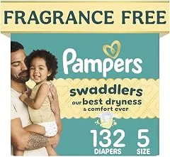 Pampers Swaddlers Diapers, Size 5 (20-37 lbs), 132 Count, Fragrance Free, Hypoallergenic, Absorbent, Pediatrician Recommended, Skin Safe Pampers Swaddlers Diapers, Size 5 (20-3…