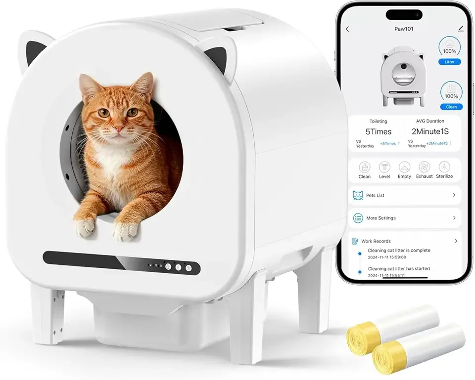 Automatic Litter Box, 68L Self-Cleaning Cat Litter Box Large Capacity for Multiple Cats, App Control, Dual Safety Sensors, Anti-Pinch, Odor Control, Silent Mode, Washable Liner, Includes 2 Trash Bag