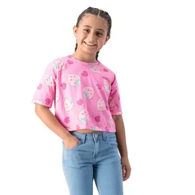 Playera Fantastic Niña Manga Corta Estampado De Fresas