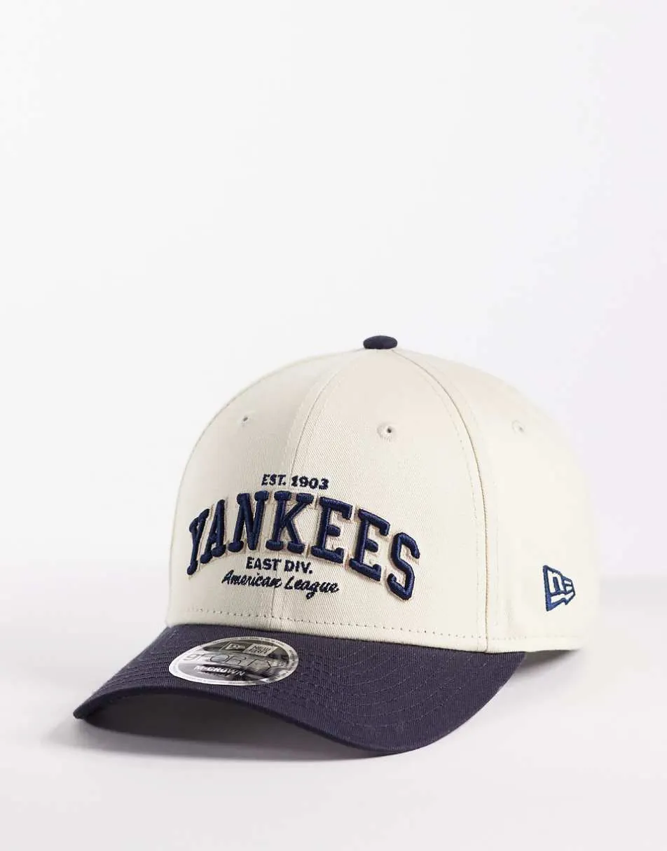 New Era NY Yankees 9forty wordmark cap with contrast peak in cream/navy