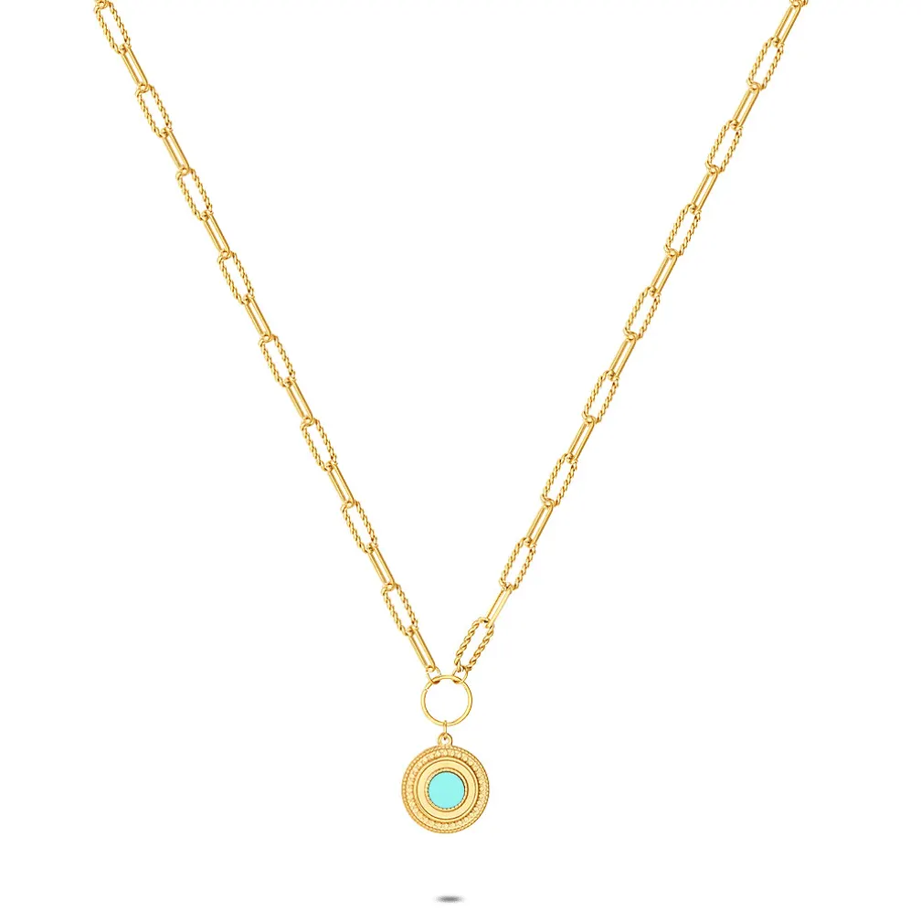 Halsketting in edelstaal, ronde hanger