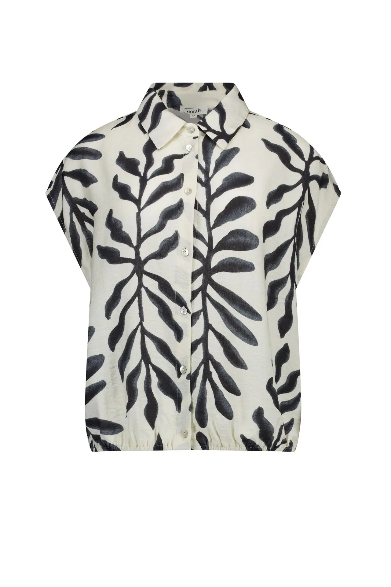 Ecru/ zwarte blouse met grafische print