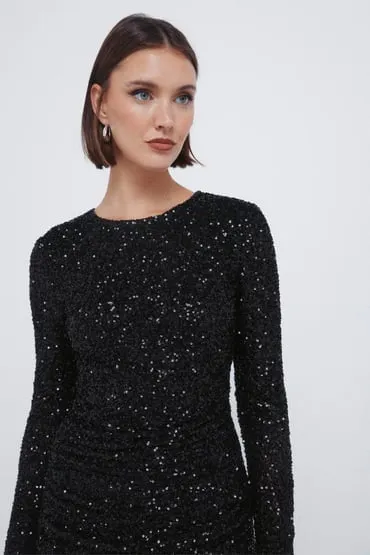 Vestido corto drapeado lentejuelas