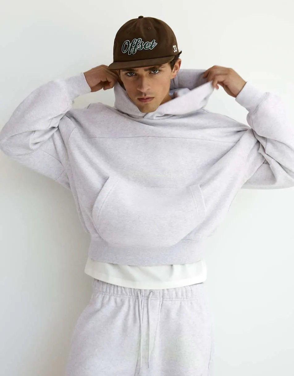 Bershka Boxy fit basic hoodie in light grey