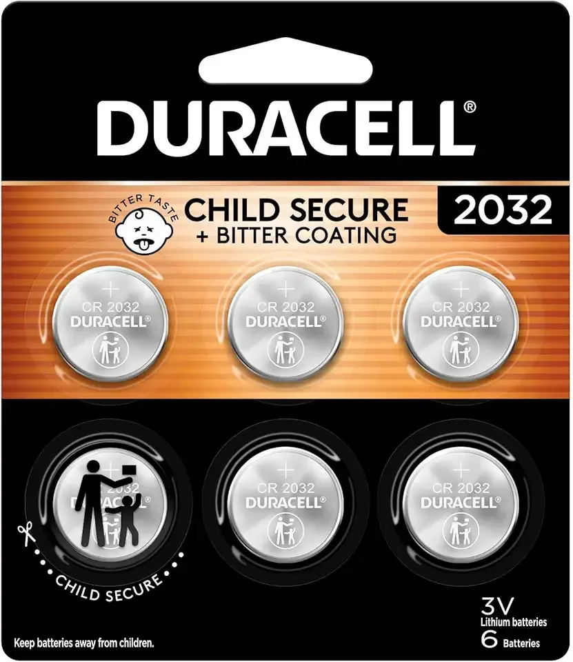 Duracell 2032 Lithium Battery, 6 Count (Pack of 1), Compatible with AirTag, Child Safety Features, Key Fob, CR2032 3V Cell