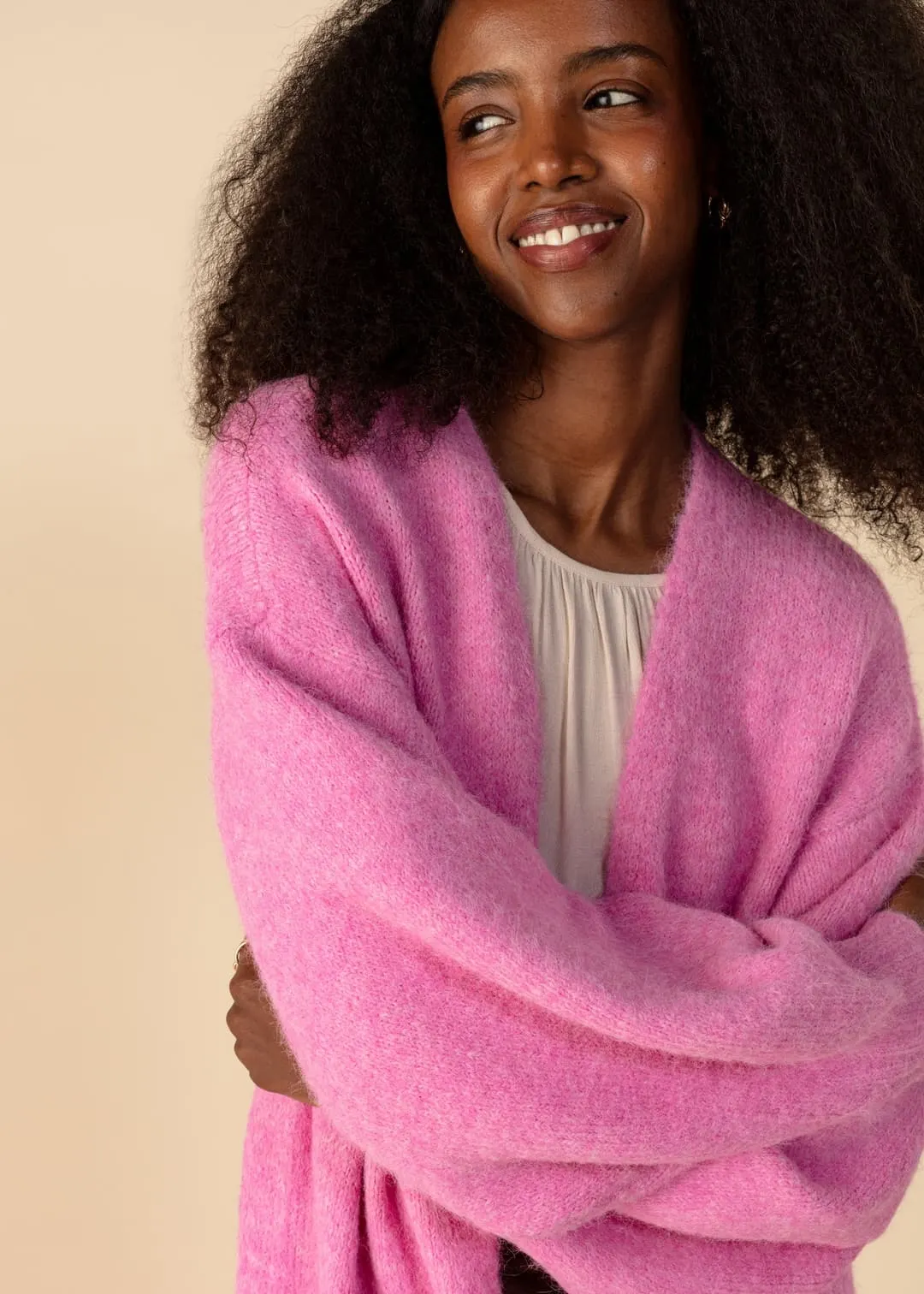 Rosa lång cardigan