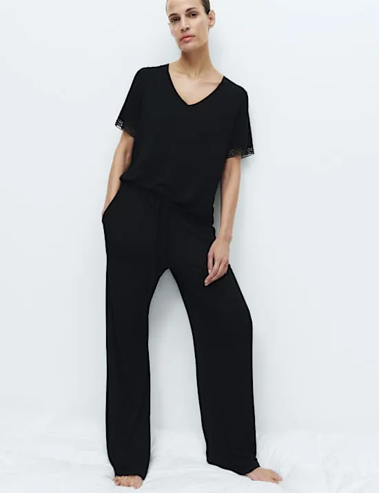 Lace Trim Wide Leg Pyjama Set