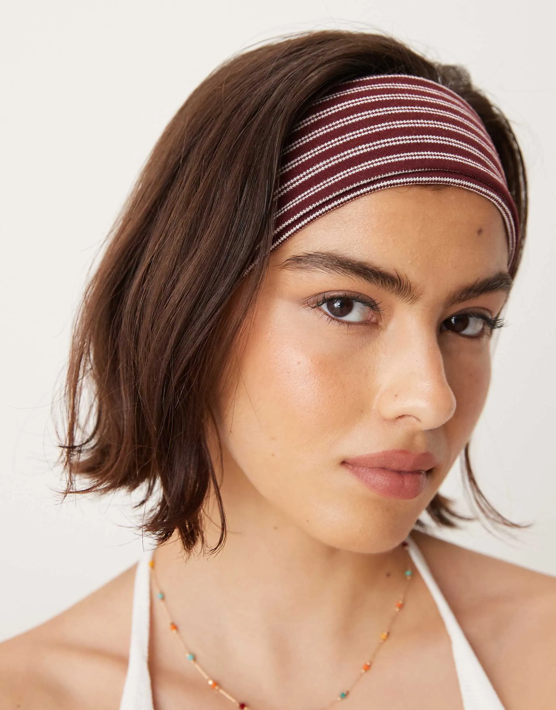 ASOS DESIGN striped jersey headband in burgundy and cream