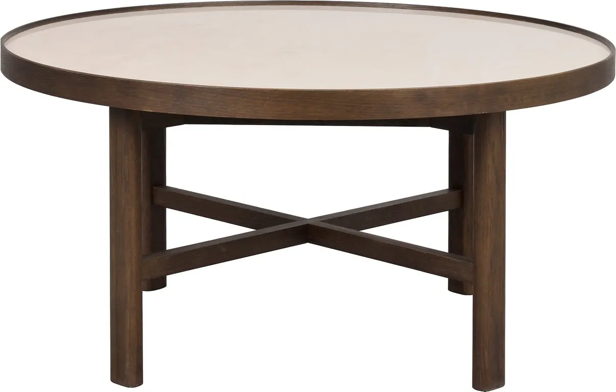 Marsden sofabord rundt Ø90 beige keramikk/brun eik