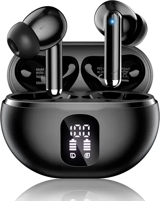 Wireless Earbuds, Bluetooth 5.4 Headphones with 50H Playback, Deep Bass Stereo Ear Buds Clear Calls with LED Power Display, IPX7 Waterproof, in-Ear Earphones with Mic for Phone/Android/iPad, Black