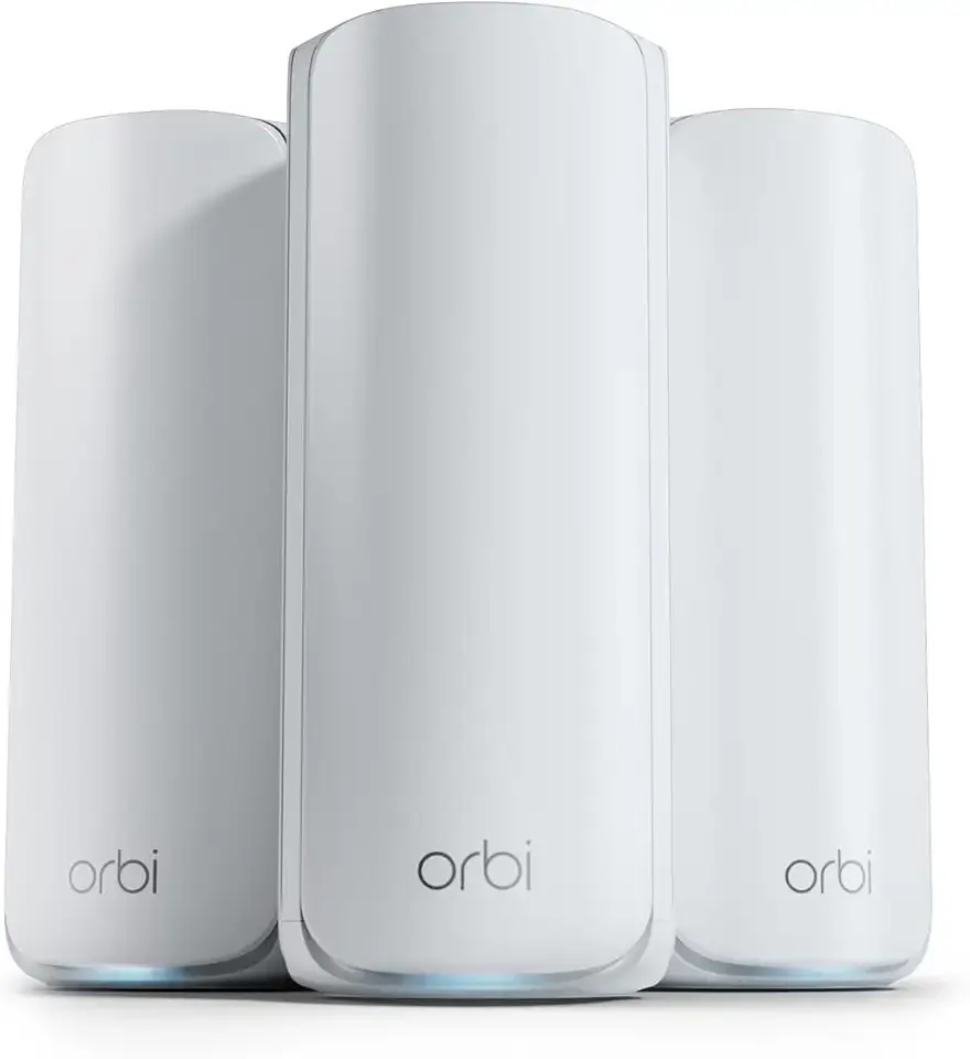 NETGEAR Orbi 770 Series Tri-Band WiFi 7 Mesh Network System (RBE773) - Router + 2 Satellite Extenders, Security Features, Up to 11Gbps, Covers up to 8,000 sq. ft., 100 Devices, 2.5 Gig Internet Port