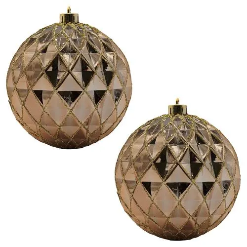 Enchanted Forest® 100mm Copper Glitter Weave Shatterproof Ornaments - 2 Pack
