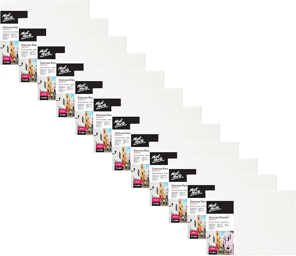 Mont Marte Canvas Panel (pack of 12), 9 X 12 inches, Canvas Panel Great for Students to Professional Artists