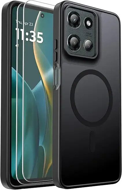 for Motorola Moto G 5G 2025/2026 & G Play 2026 Case Magnetic Shockproof, [Fit for MagSafe] [Glass Screen Protector] Translucent Anti-Fingerprint (Black)