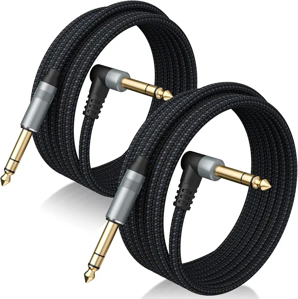 2 Pack Premium TRS Cable 10FT, 1/4 Inch TRS Cable- Noise Free and Long-Lasting Stereo 1/4 Audio Cable, Balanced Interconnect Line for Electric Guitar, Mixer, Studio Monitor, Right Angle