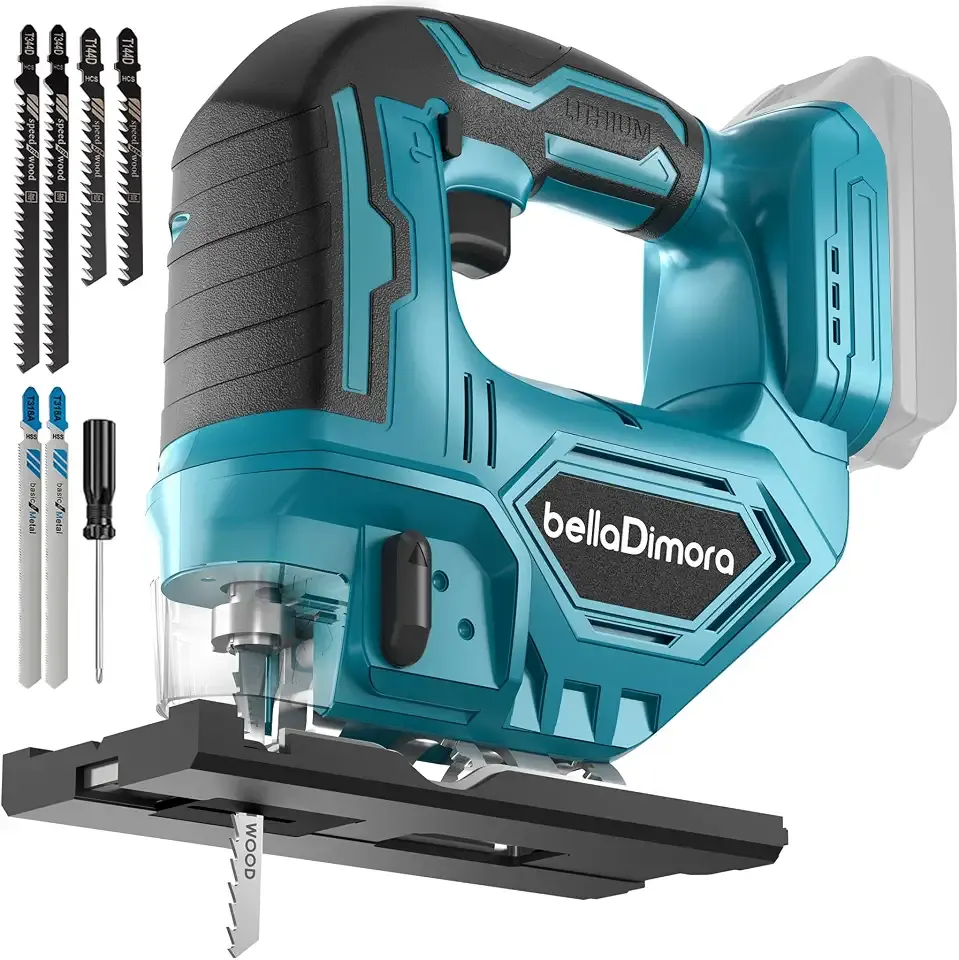 Jig Saw Compatible with 18V Battery - Cordless Jig Saw with Built-in LED Work Light, 45 Deg Bevel, 3 Orbital Settings for Straight/Bevel Cutting & Metal(No Battery)