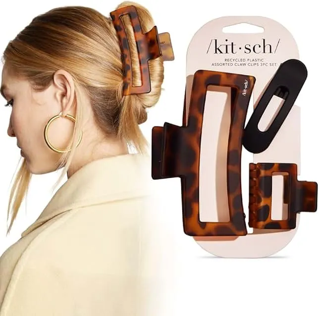 Kitsch Assorted Hair Clips for Women - Strong Hold Open Shaped Hair Claw Clips for Girls, Flat Claw Clip - Matte Finish, Durable Plastic | Ideal Gifts for Women -…