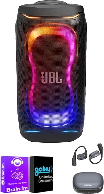 JBL PartyBox 330 Bluetooth Speaker Bundle with AudioTrends & FQ1100BK | 280W party speaker with AI Sound Boost, lightshow, AudioTrends & FQ1100BK.