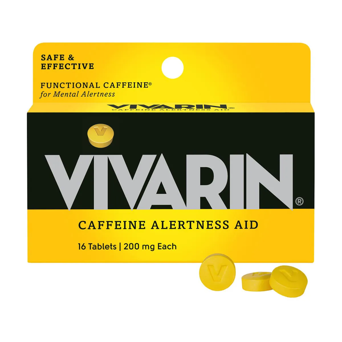 Vivarin, Caffeine Pills 200mg per Dose, 16 Tablets