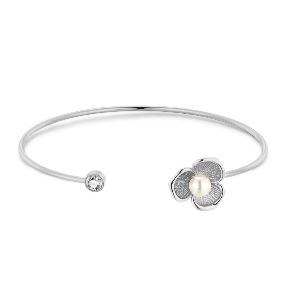Armband in edelstaal, bloem met parel