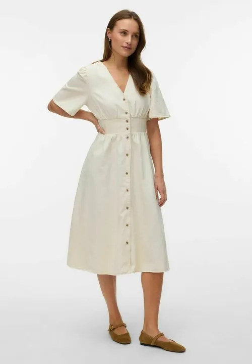 Denim VMMELANEY Midi - Dongerikjole - ecru
