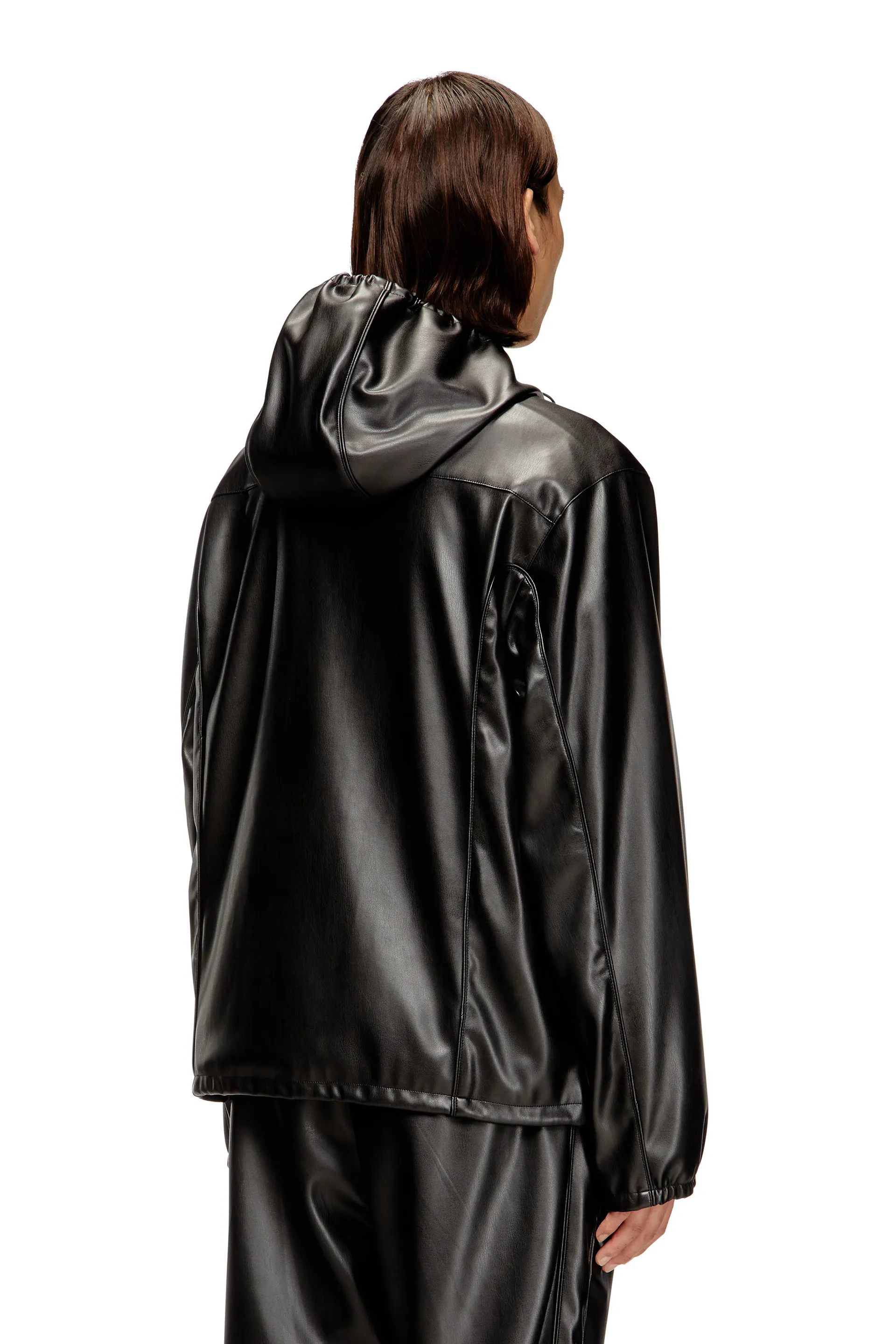 Hooded windbreaker in coated fabric