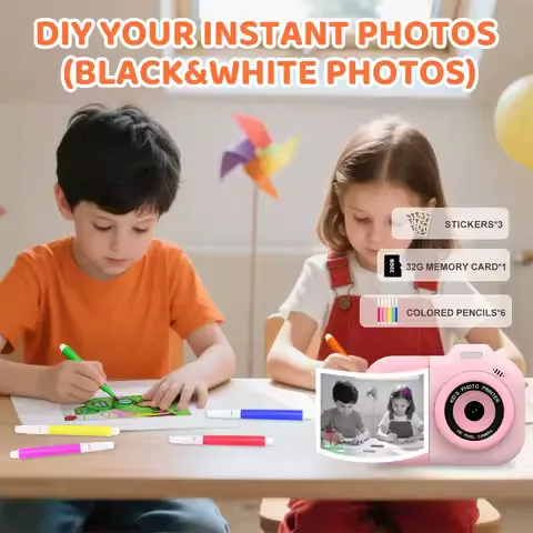 New Instant Print Camera For Kids Boys Girls Mini Digital Video Camera 1080P Dual Lens Photo Printing Thermal Paper Camera Gifts