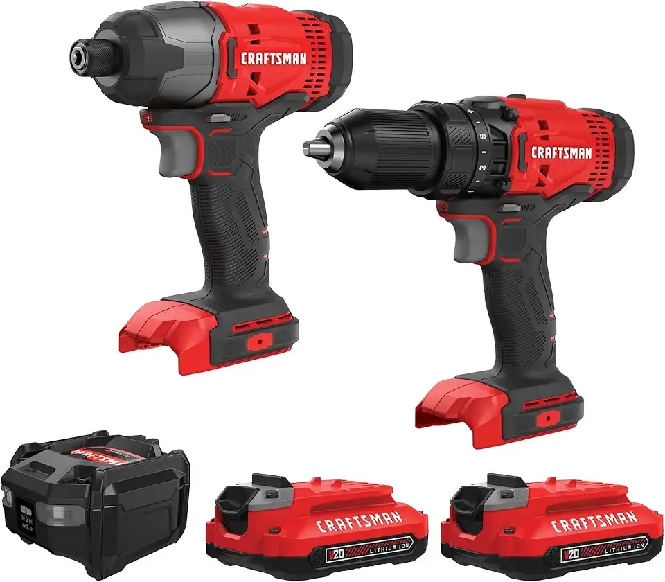 V20 MAX Cordless Drill Driver and Impact Driver Set, Power Tool Set with 2 Batteries and Charger, LED Work Light, 2 Bits, Bag (CMCK200C2)