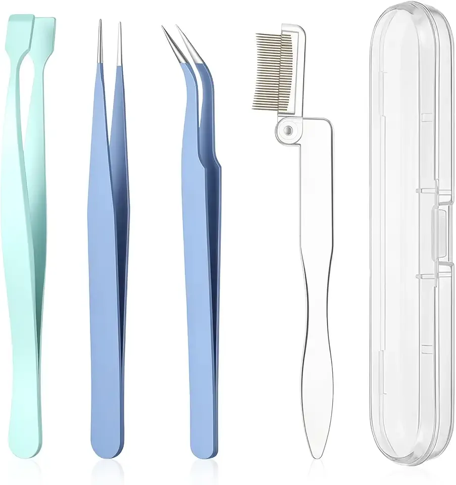 4 PCS Eyelash Cluster Tweezers Lash Clusters Tweezers Nonstick Eyelash Tweezer for Lash Extensions Mistake-Proof & Blunt Design Lashes Applicator Tweezer Tools for DIY Cluster Lashes