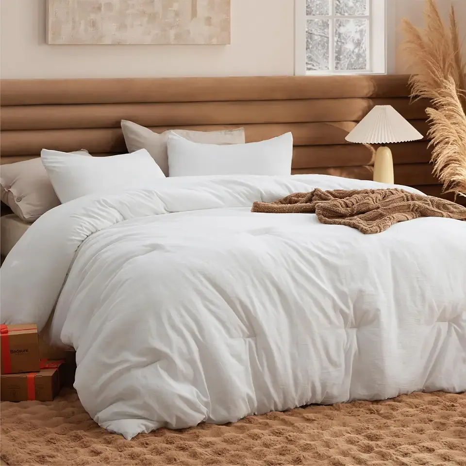 Bedsure King Comforter Set Prewashed Soft Bedding Set 3Pcs White 104"x90" | GentleSoft, Built to last, all season, bedding, comforter set, warm yet lightweight, gift choice, OEKO-TEX