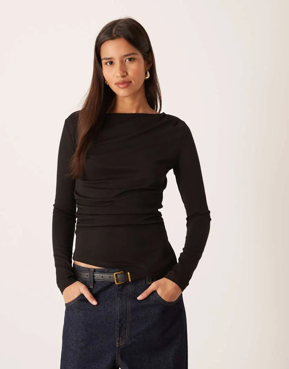 Gina Tricot asymmetric long sleeve top in black