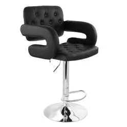 Elama 2 Piece Faux Leather Tufted Bar Stool in Black with Chrome Base and Adjustable...