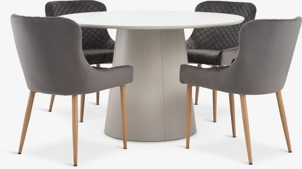 KLIPLEV Tavolo Ø120 col. traver. + 4 PEBRINGE velluto grigio