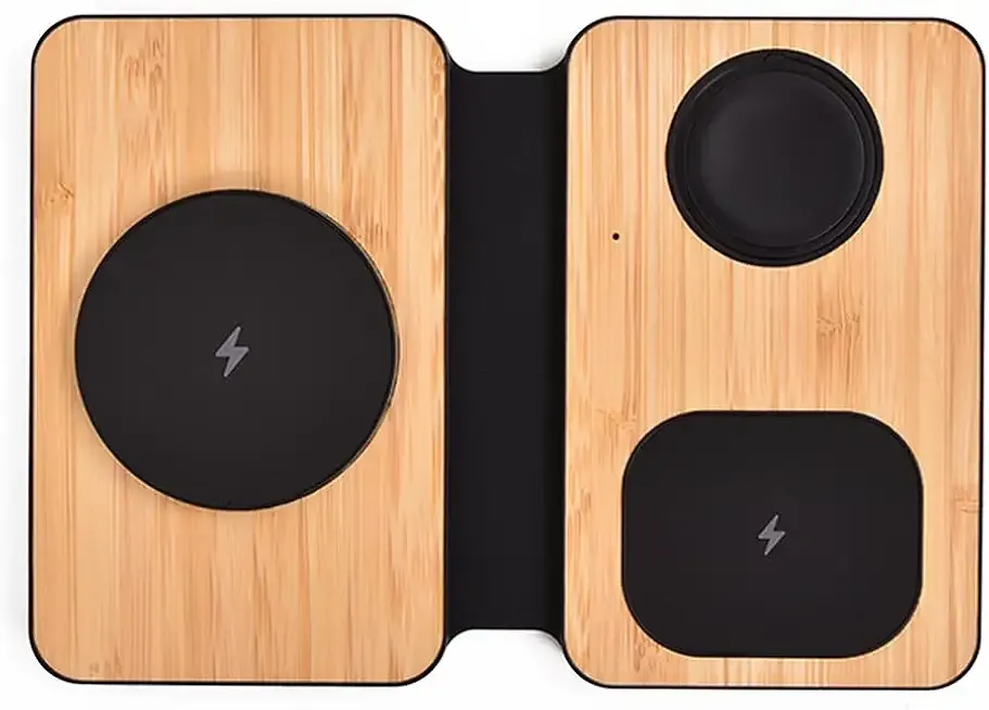 3-in-1 Charging Station for Apple Devices, Fast Mag Safe Wireless Charger, Foldable Travel Charger for Cell Phone 16-12 Series, AirPods, and iWatch Series (Bamboo)