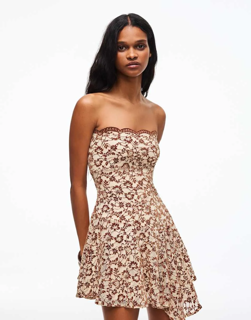 Bershka Bandeau mini dress in brown