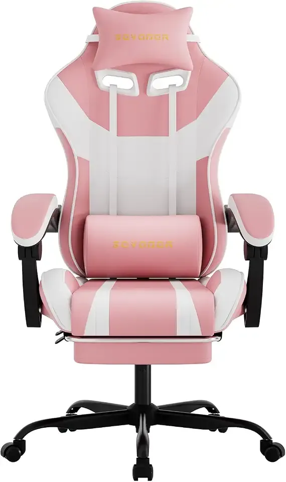 Ergonomic Gaming Chair,A Versatile 3-in-1 Video Game Chair for Work, Study, and Gaming,Features an Adjustable Backrest, Footrest, and Linked Armrests Office Chair for Adults,Pinkwhite
