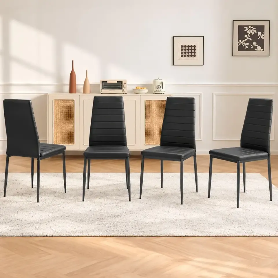 Karl home Dining Chairs Set of 4, PU Leather & High Back, Black
