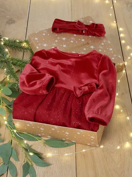 Coffret Noël bébé fille robe tulle pailleté et bandeau -...