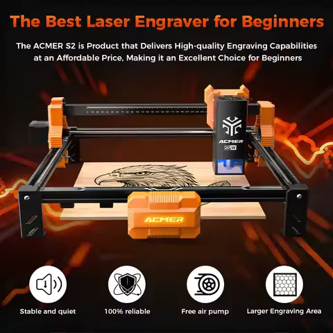 ACMER S2 20W Laser Engraving with Air Pump CNC Bule Light Laser Diode Cutting Machine For Acrylic Wood Panel DIY Handmade Design