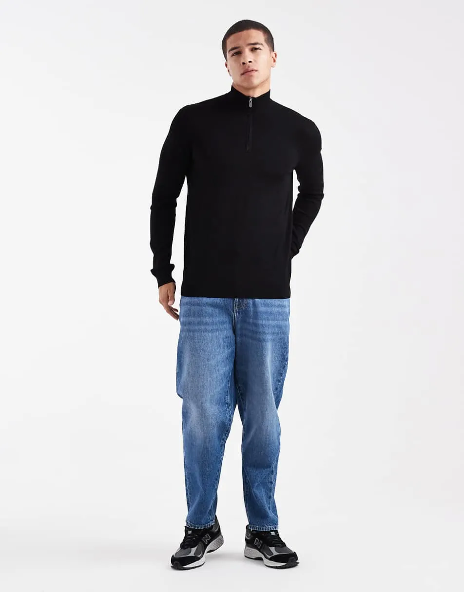 ONLY & SONS 1/4 zip jumper in black