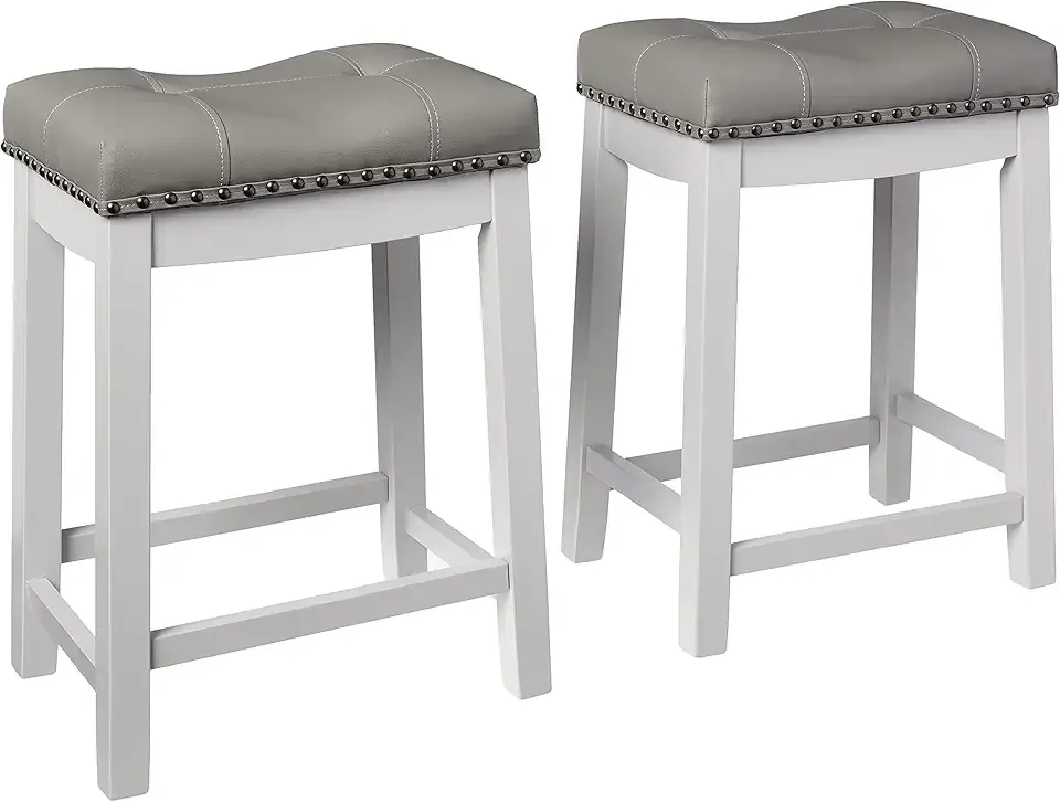 Angel Line Cambridge Bar Stools, 24" Set of 2, Gray Cushion