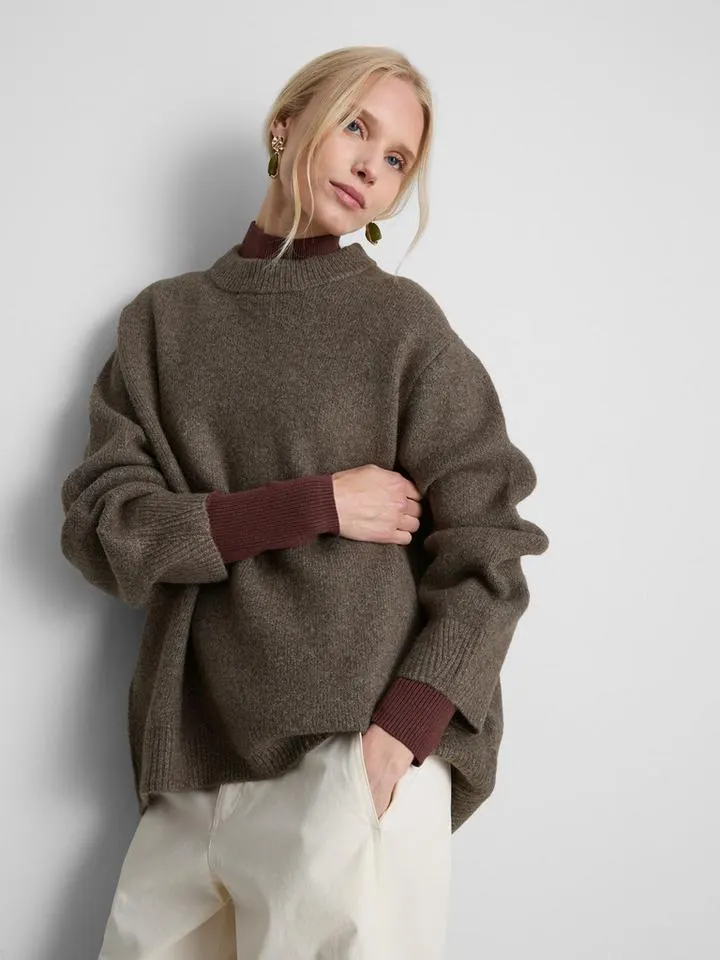 Pull oversize en mélange de laine à col ras-du-cou