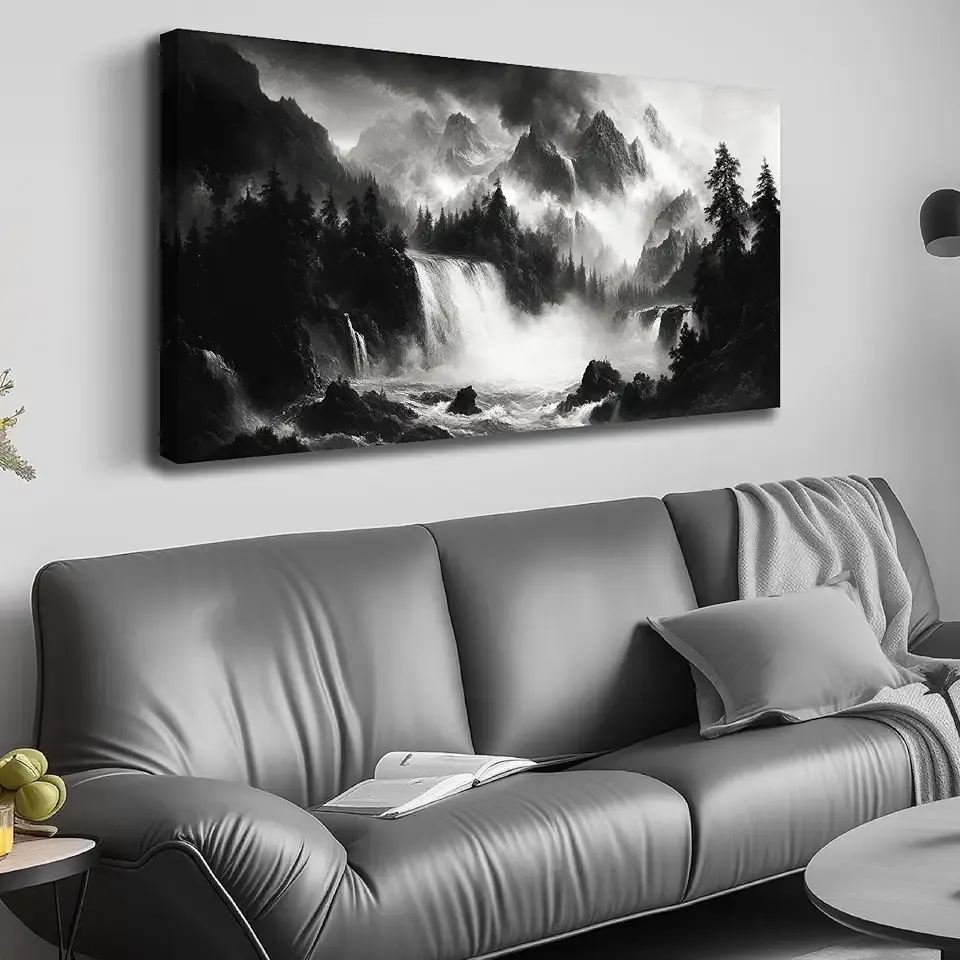 Waterfall Wall Art for Bedroom Black and White Tree Wall Decor for Office Natural Landscape Wall Pictures for Living Room 24 x 48 Inch