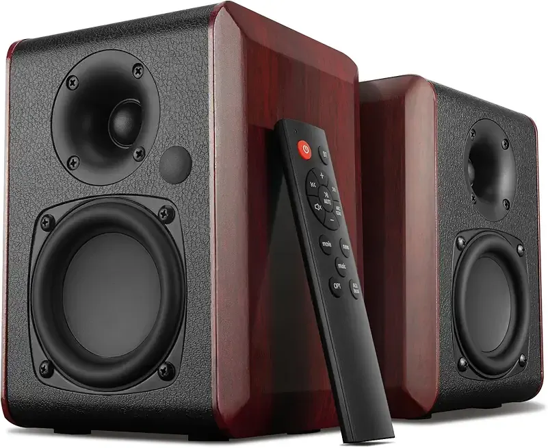 Saiyin Powered Bluetooth Bookshelf Speakers with 3.75" Woofer, 30W*2 Record Player Speakers Compatible with TV-ARC/Optical/AUX Input | Stereo Speakers with Subwoofer Line Out for PC,TV, and Home Audio